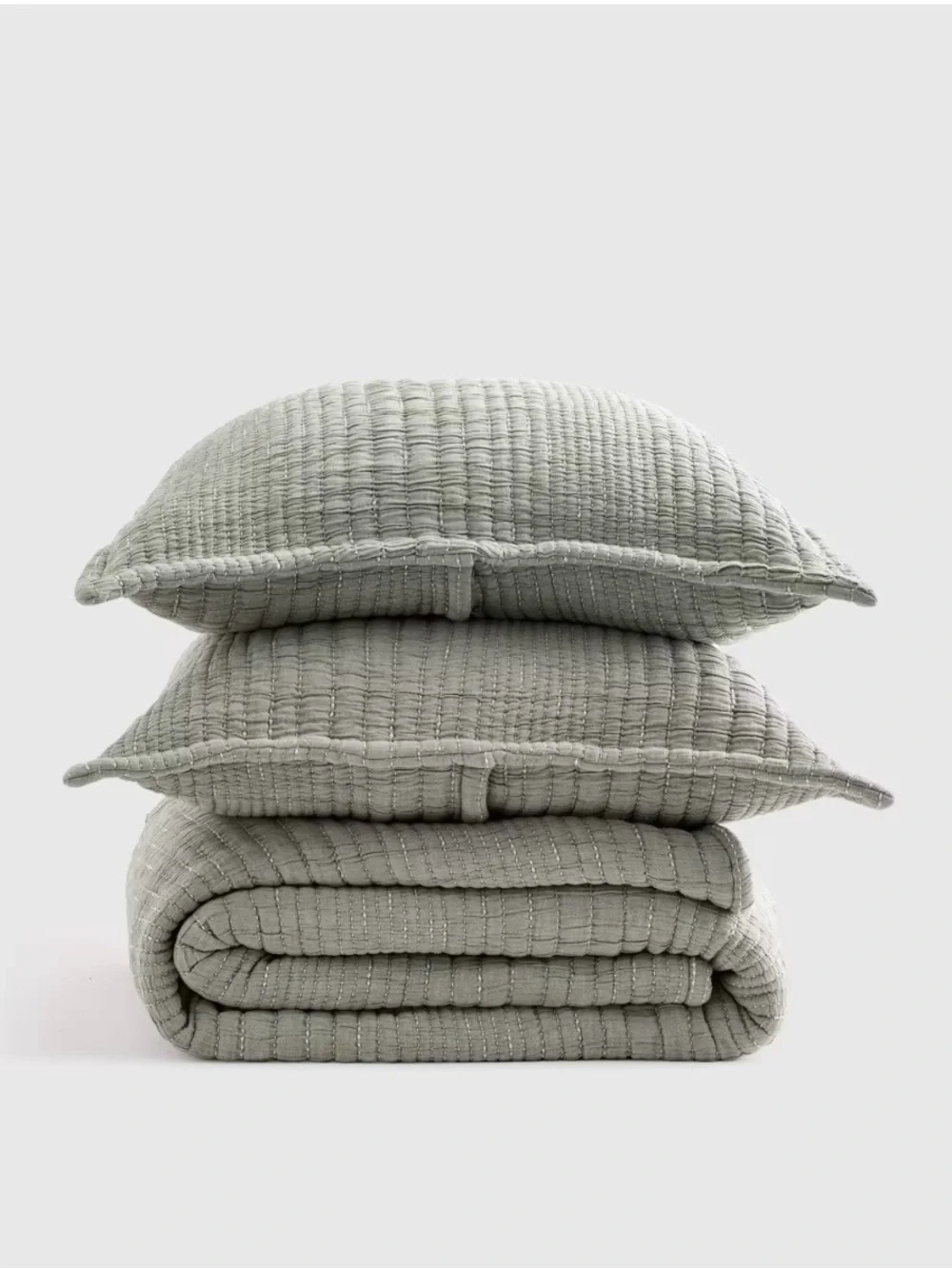 Quince Organic Cotton Channel Stitch Coverlet Set Twin Green